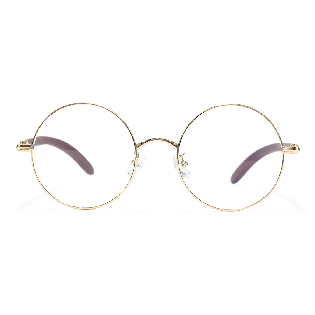 Front view of ELKLOOK round metal eyeglasses FS-RM0302407 in gold