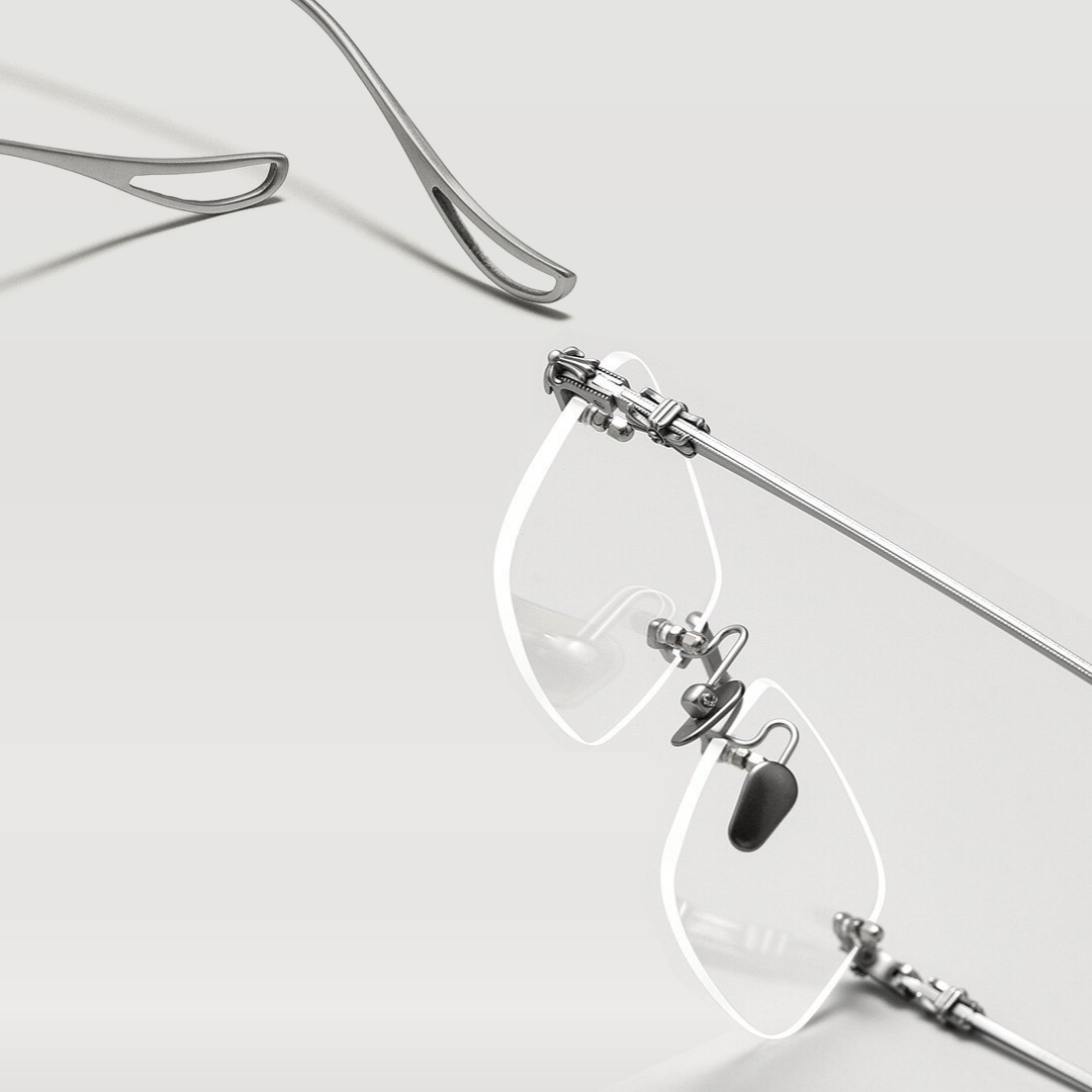 Spring hinge detail of ELKLOOK rectangle metal eyeglasses FS-EM0352412 in silver