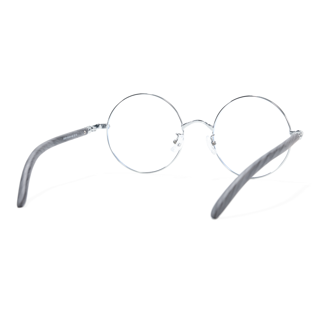 Back view of ELKLOOK round metal eyeglasses FS-RM0302407 in silver