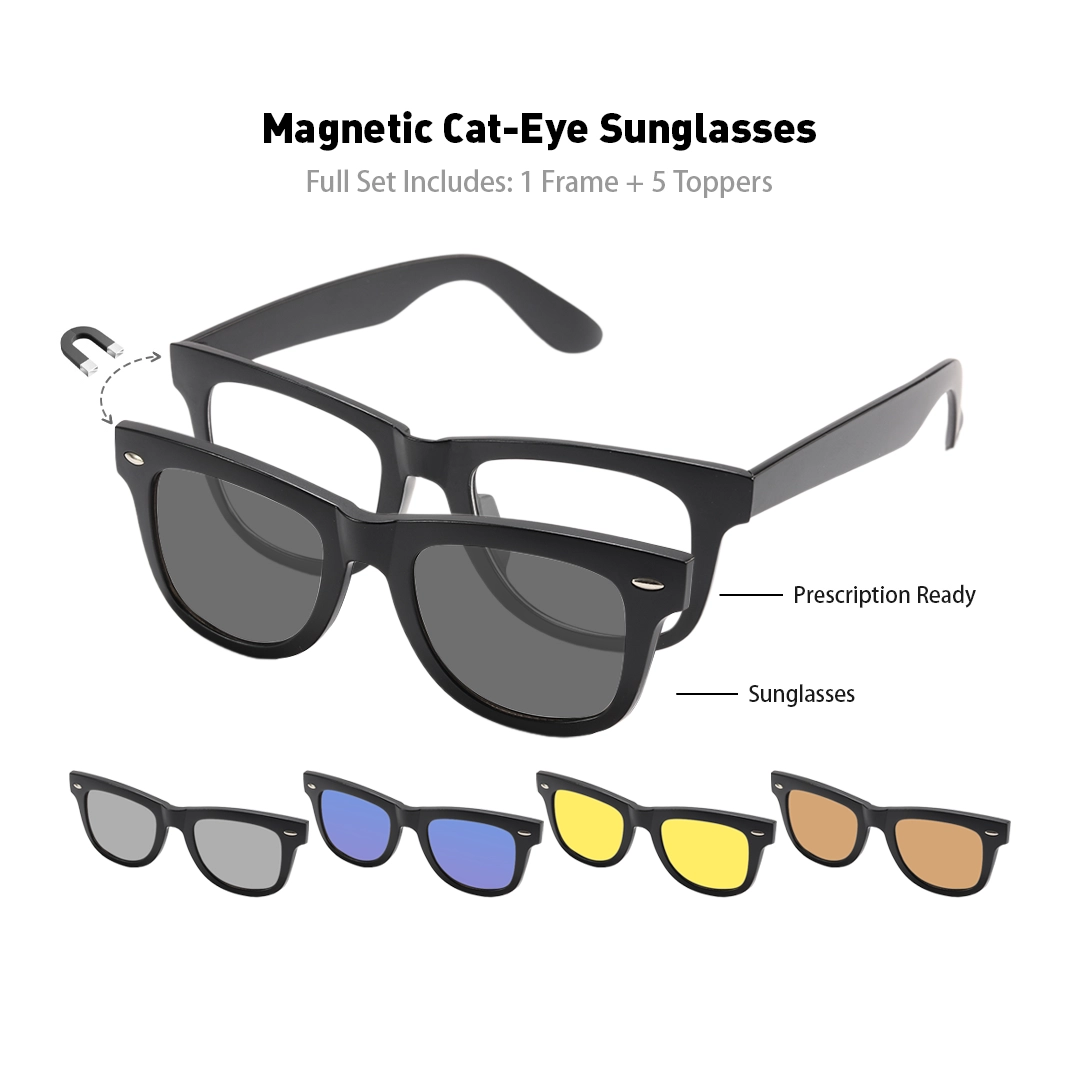 Set view of Emrys square tr90 magnetic clip-on eyeglasses set with interchangeable toppers SR0052512 in black