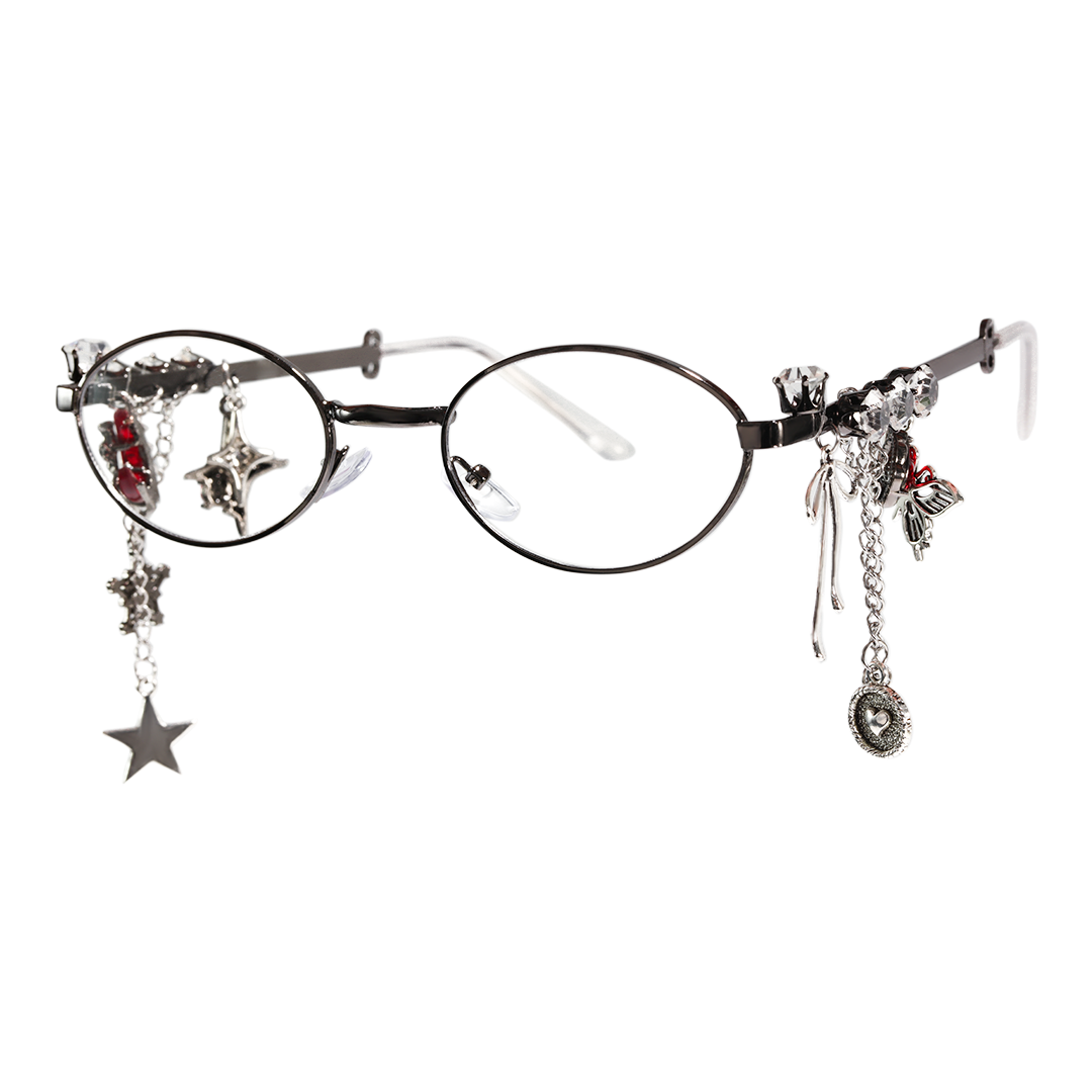 Angle view of Eulalia oval metal eyeglasses OM0062511 in red