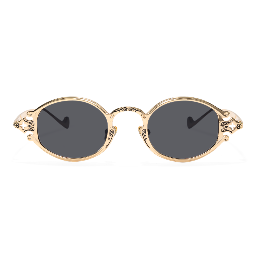 Front view of Evren oval metal sunglasses OM0352601 in gold