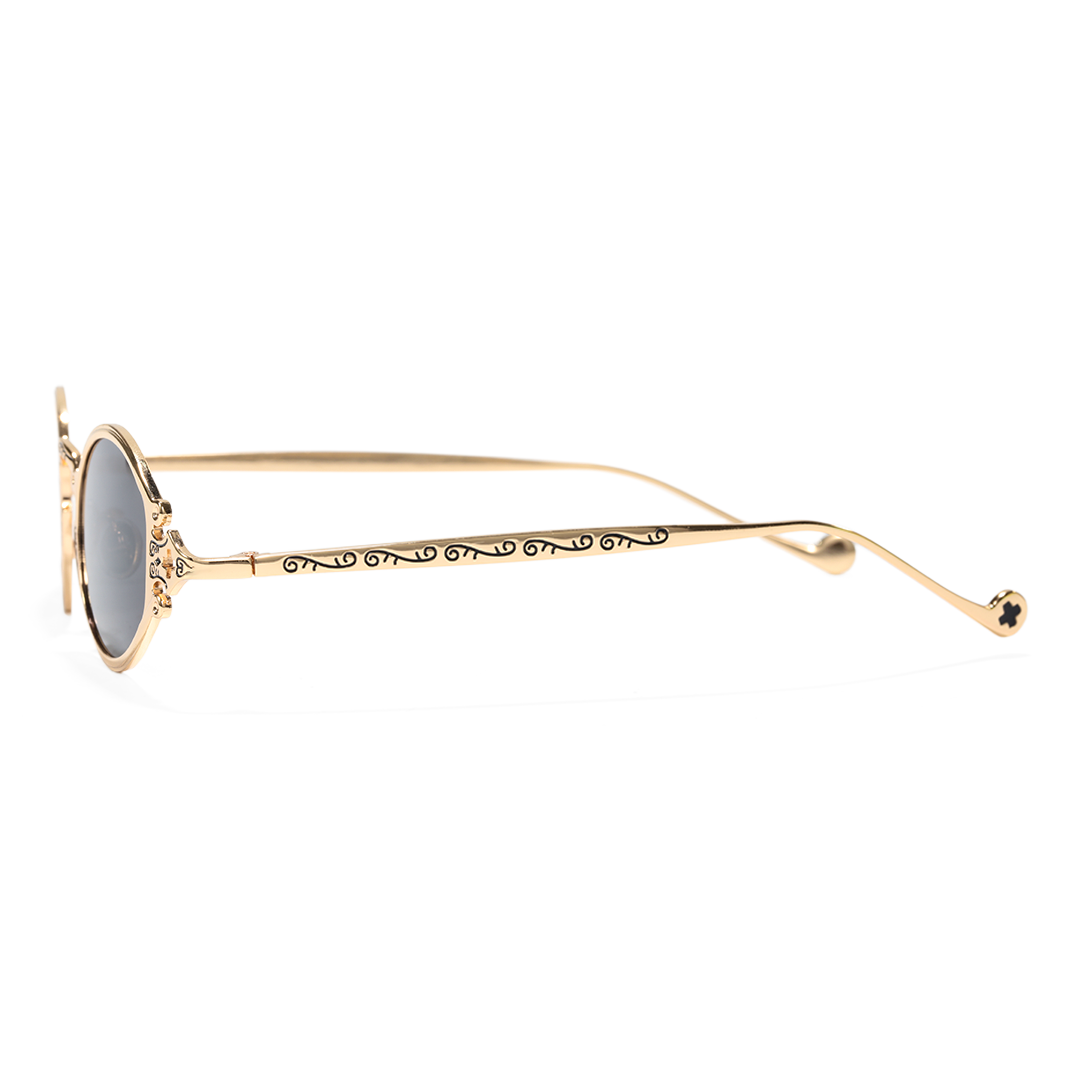 Side view of Evren oval metal sunglasses OM0352601 in gold
