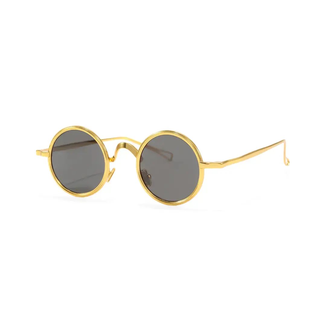 Angle view of Ewan round metal sunglasses RM0162506 in gold