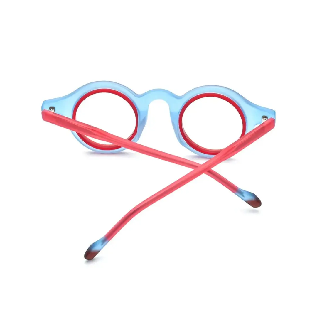 Back folded view of Fate round acetate eyeglasses RA0012311 in light blue