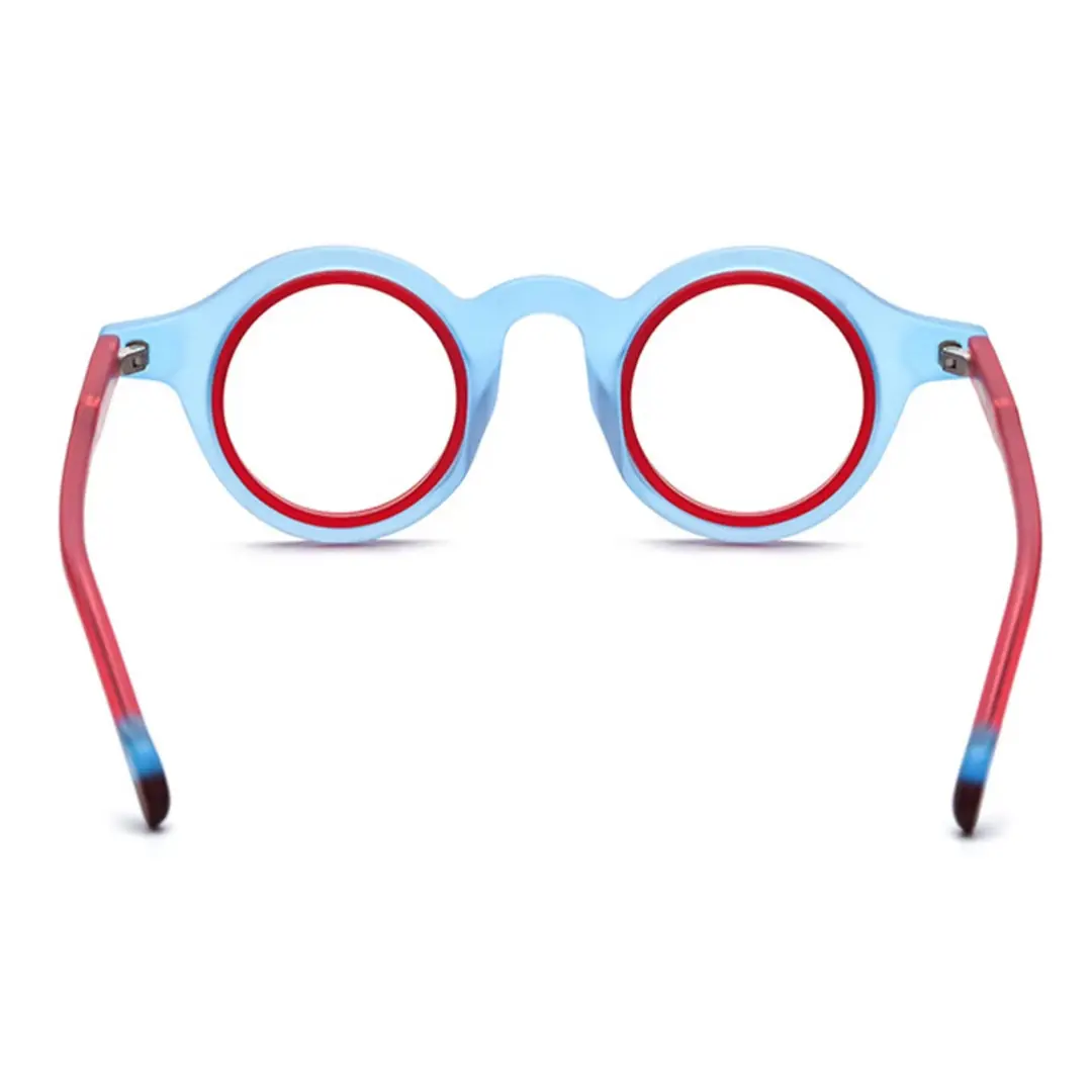 Back view of Fate round acetate eyeglasses RA0012311 in light blue