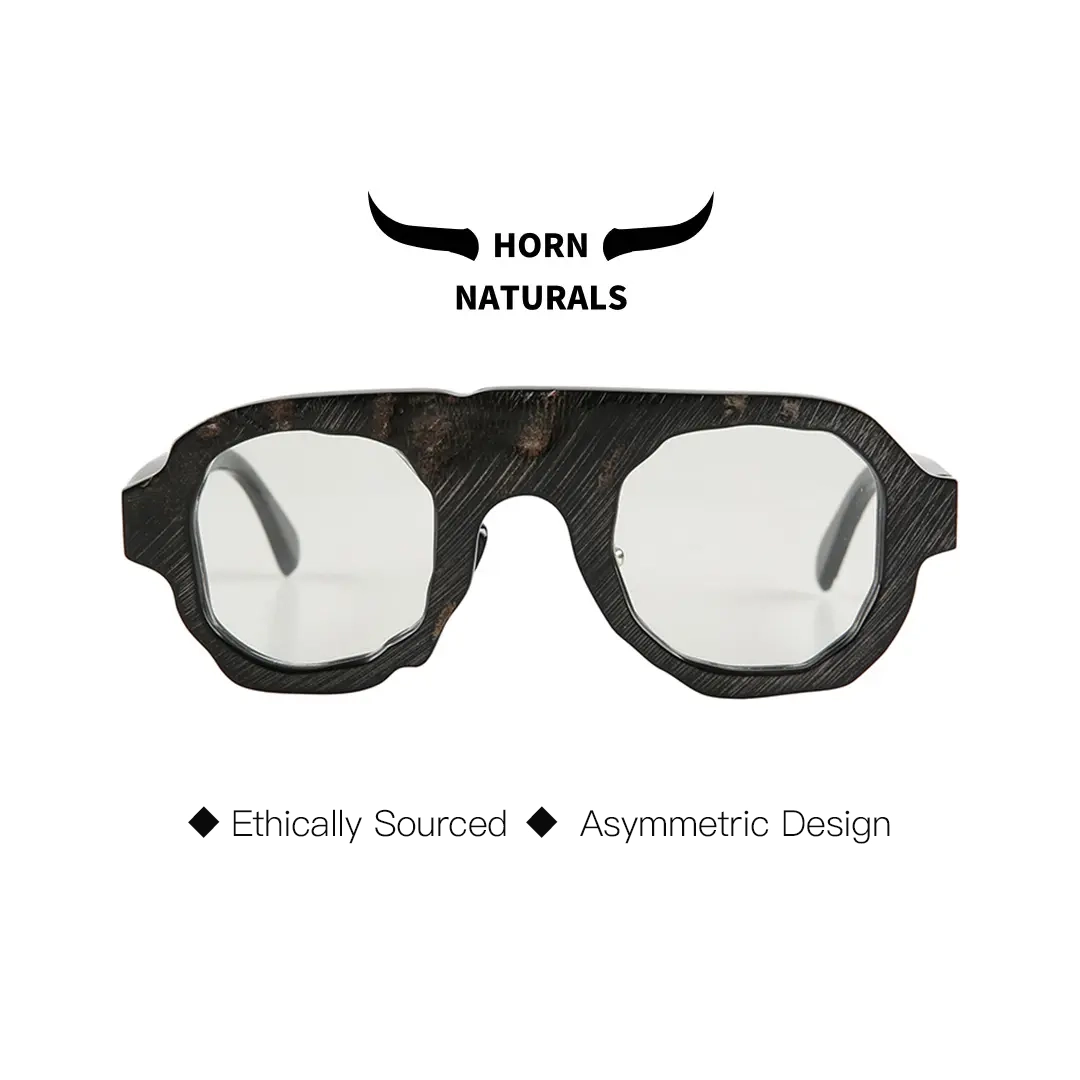 Front view of Flint geometric natural ox horn handcrafted eyeglasses GO0242511 in 3