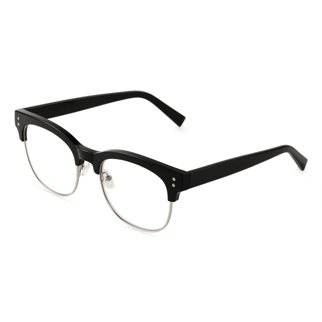 Angle view of Fuchsia browline  tr90 eyeglasses BR0012409 in silver