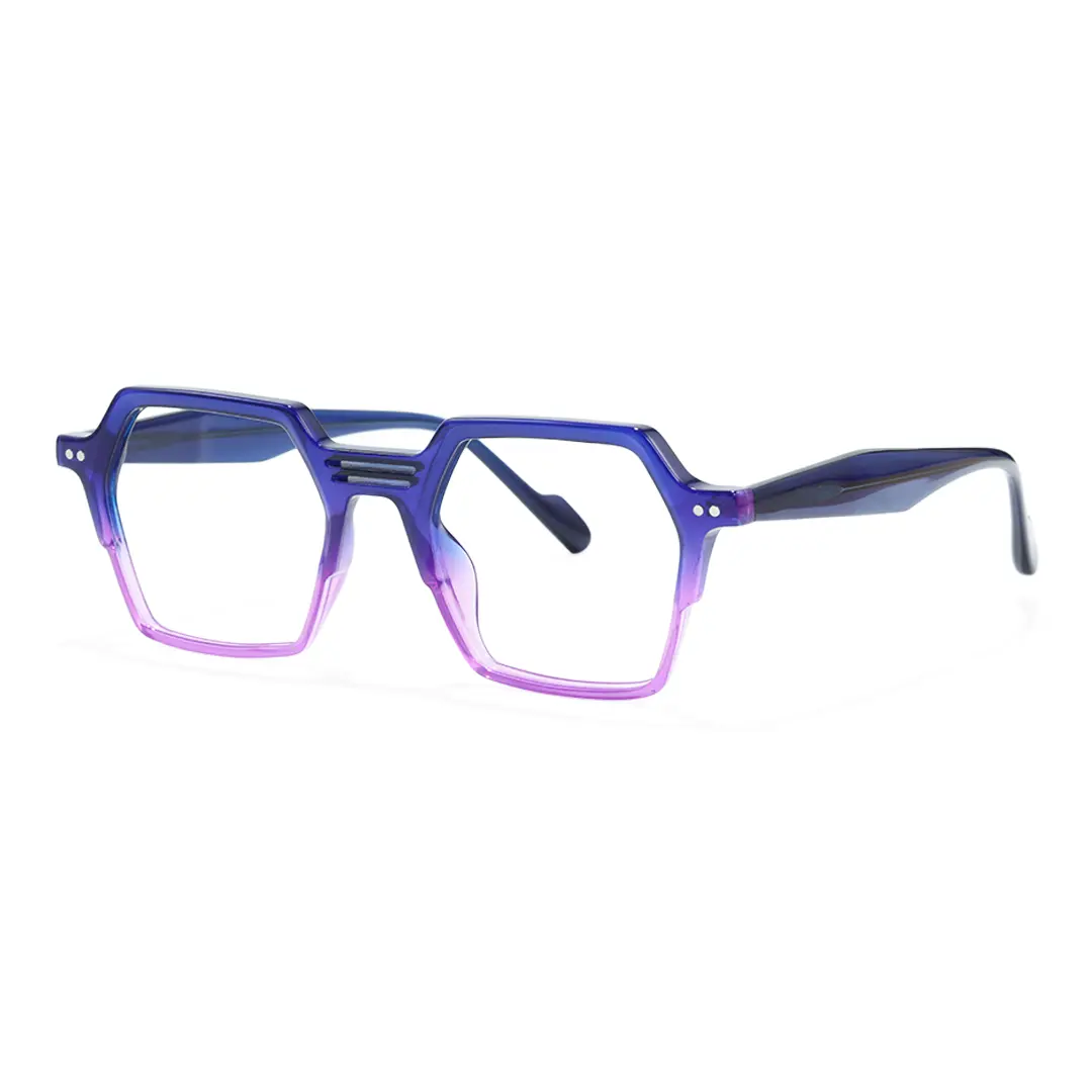 Angle view of Gaea geometric acetate eyeglasses GA0412503 in purple