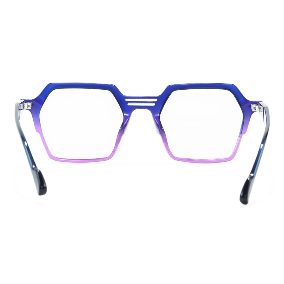 Back view of Gaea geometric acetate eyeglasses GA0412503 in purple