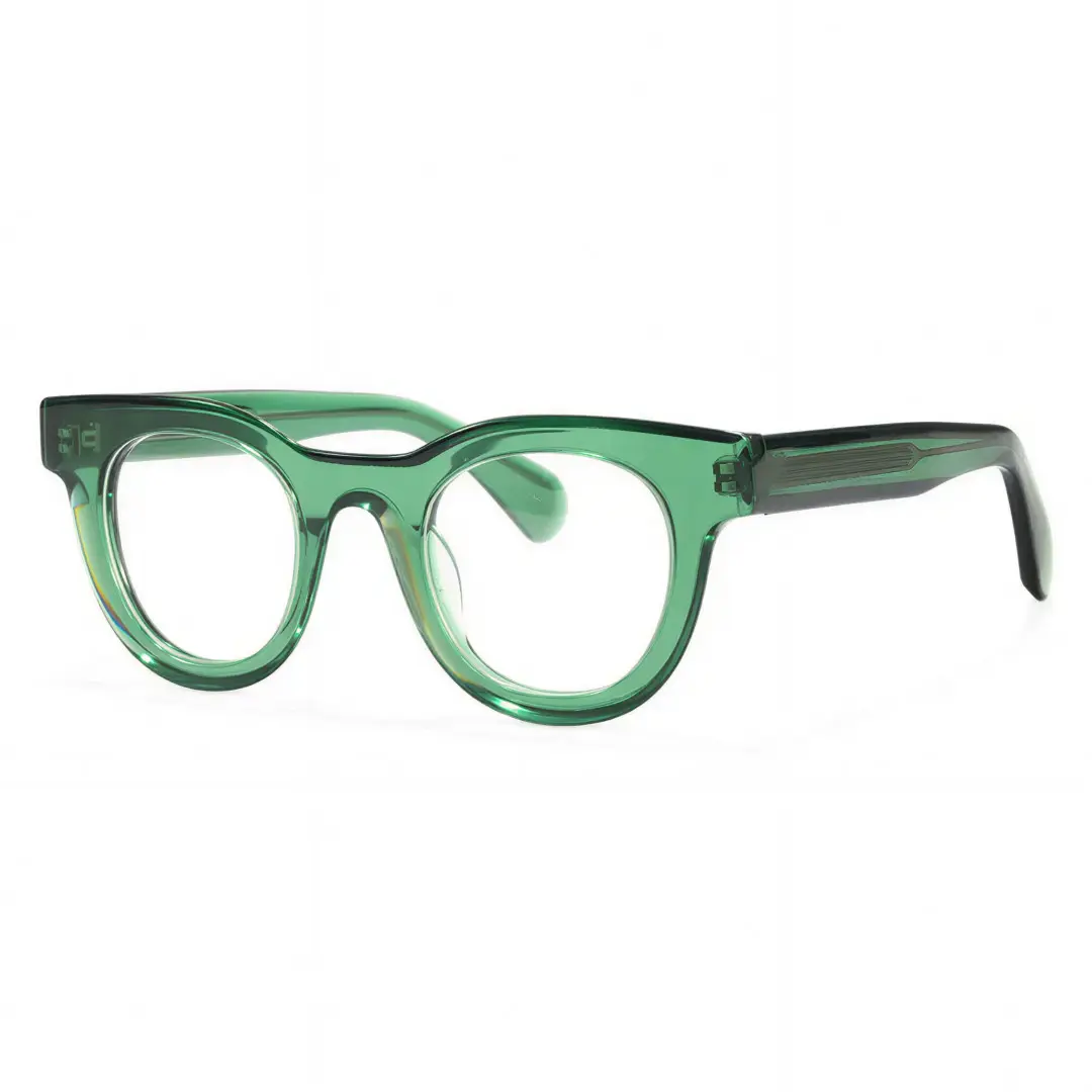 Angle view of Gali round acetate eyeglasses CA0532302 in green