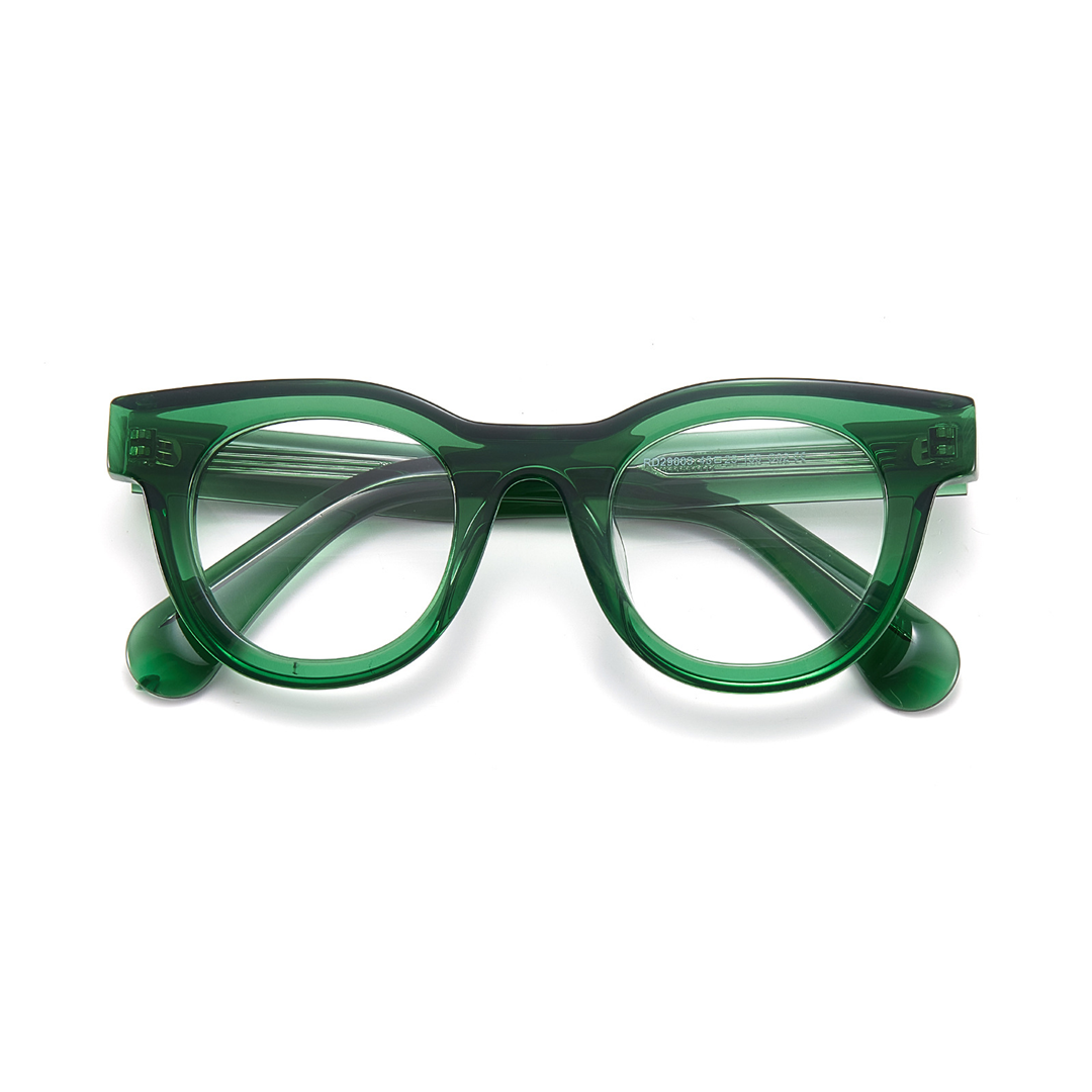 Front folded view of Gali round acetate eyeglasses CA0532302 in green