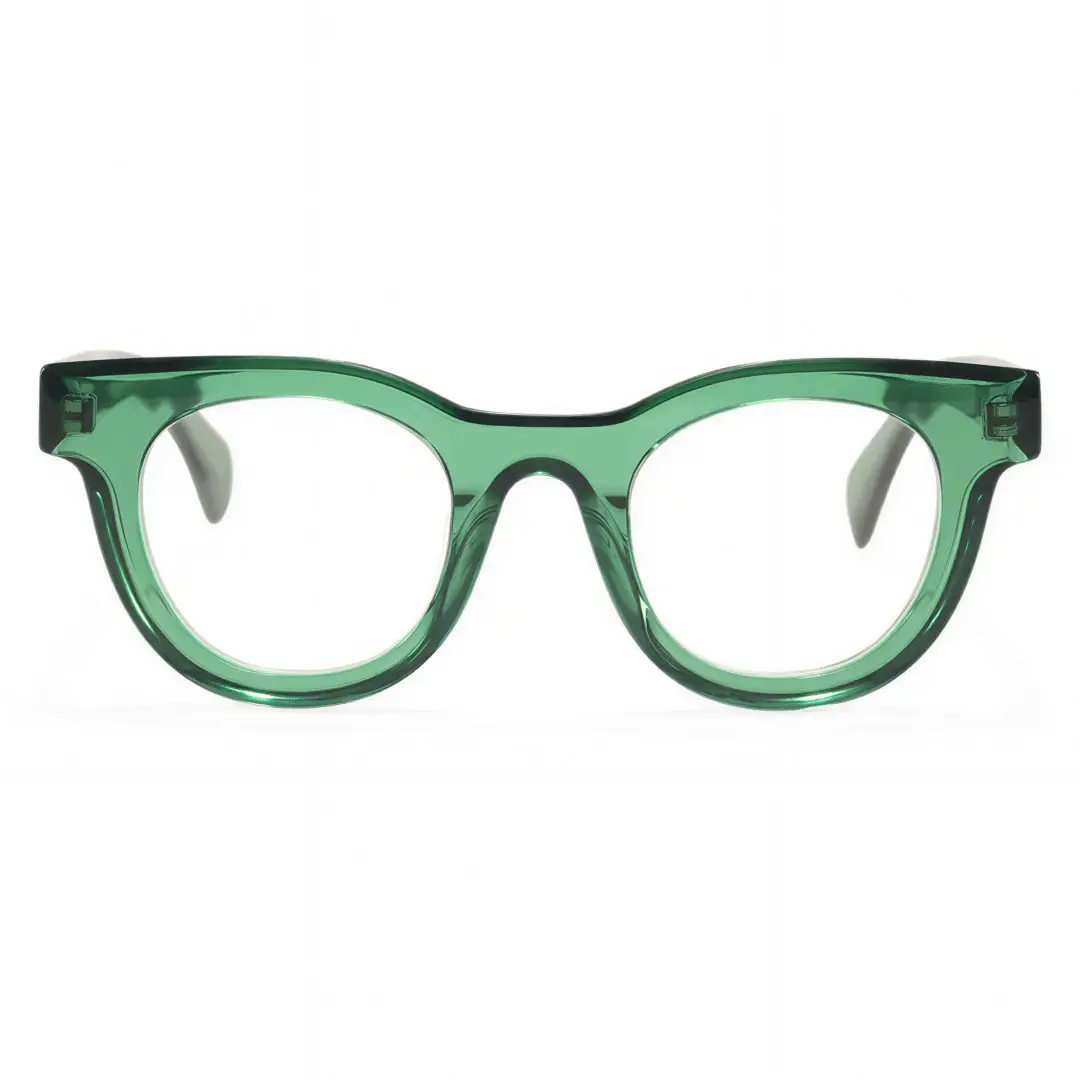 Front view of Gali round acetate eyeglasses CA0532302 in green