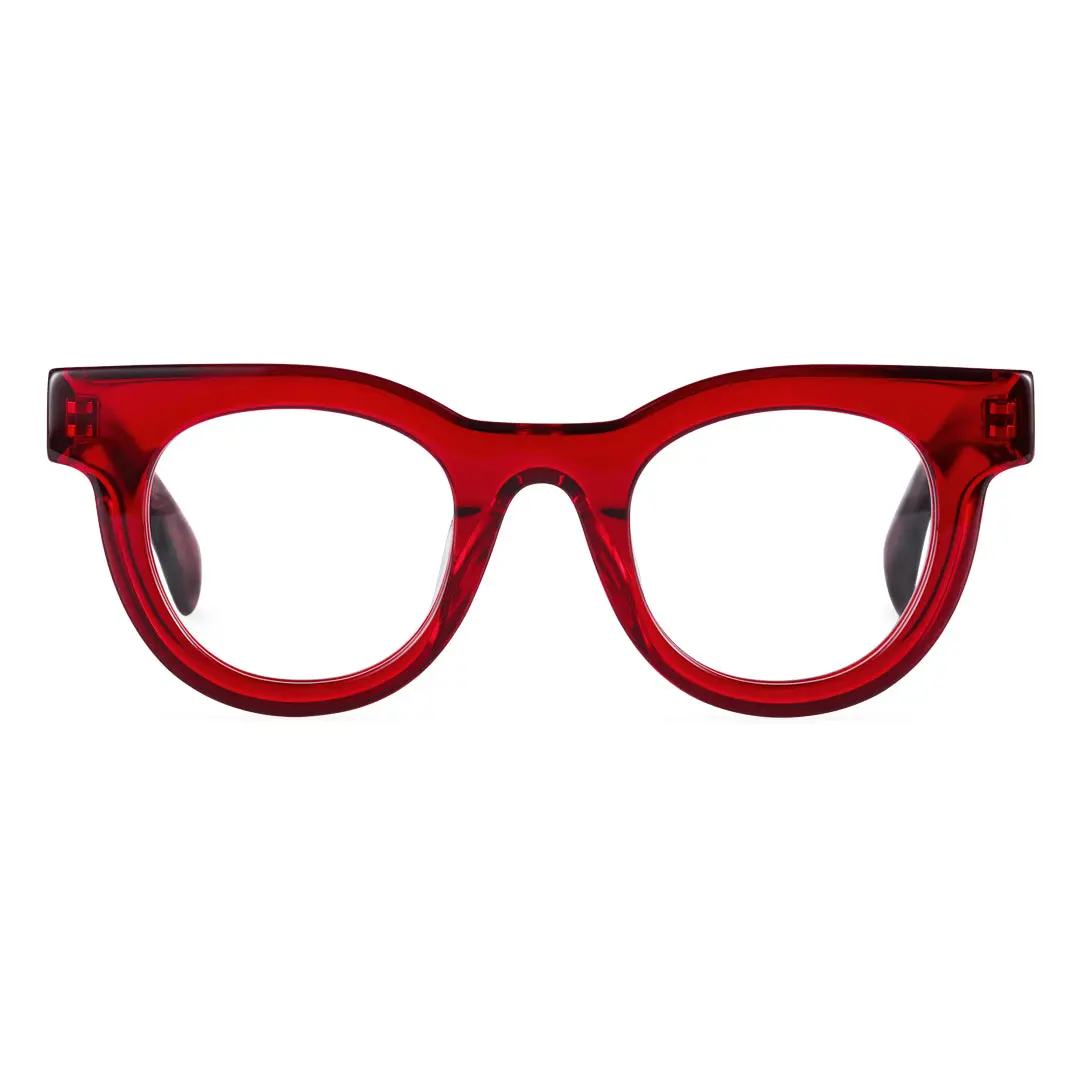 Front view of Gali round acetate eyeglasses CA0532302 in red