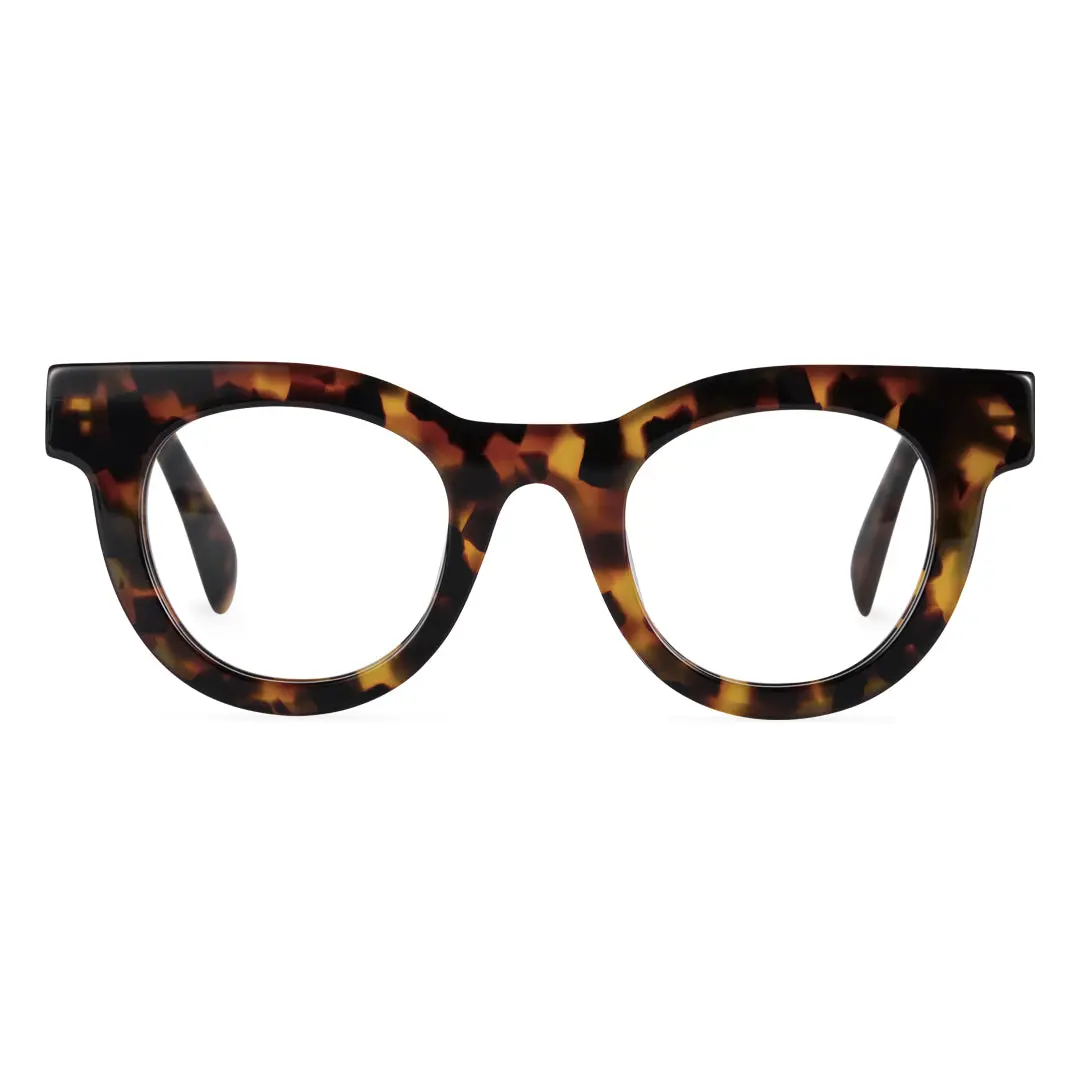 Front view of Gali round acetate eyeglasses CA0532302 in tortoise