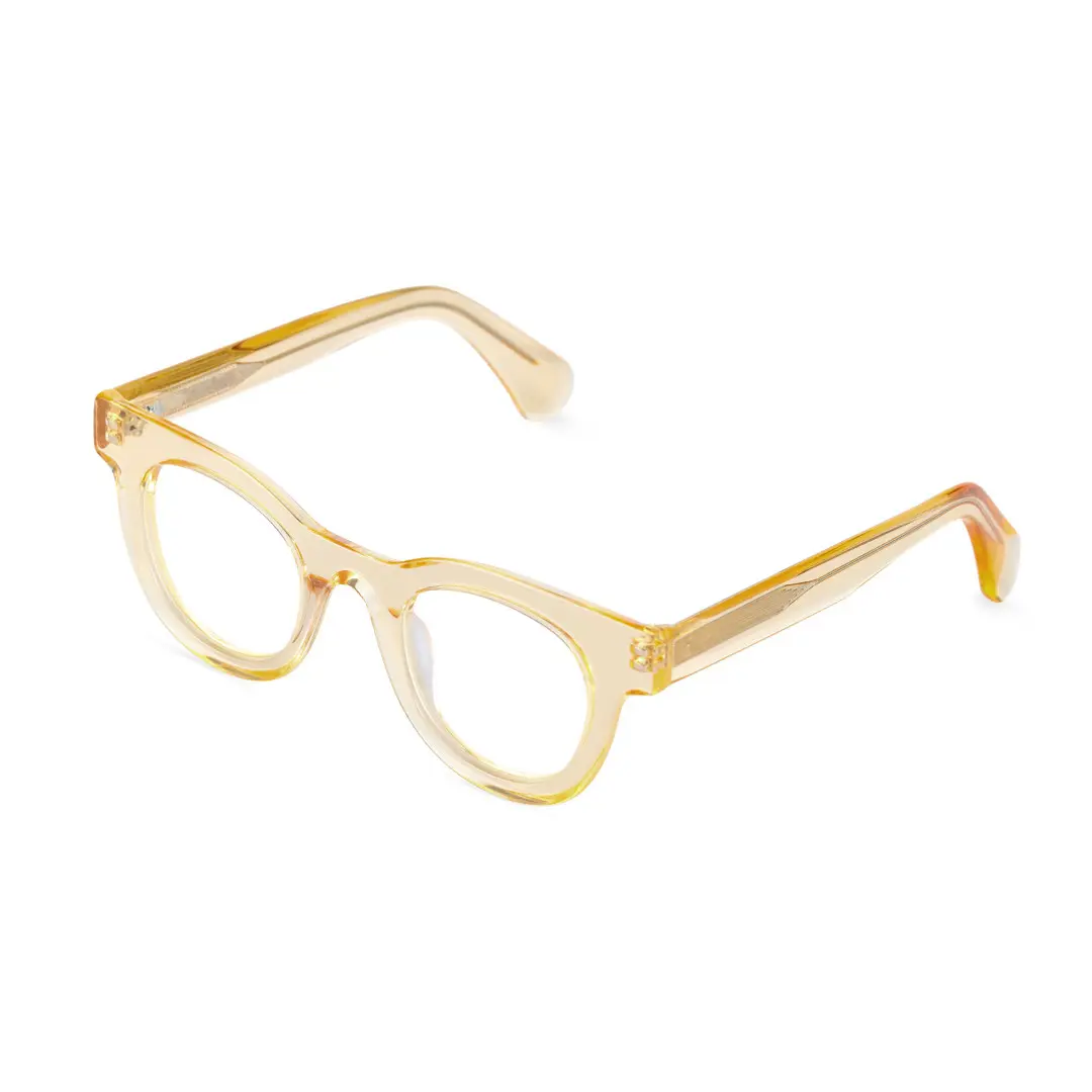 Angle view of Gali round acetate eyeglasses CA0532302 in yellow