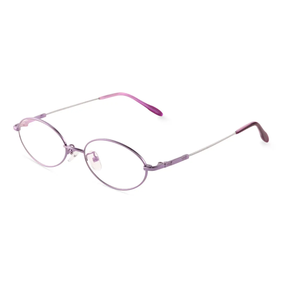 Angle view of Garnet oval metal eyeglasses OM0172410 in light purple