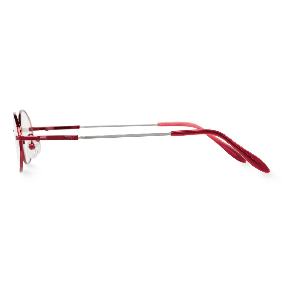 Side view of Garnet oval metal eyeglasses OM0172410 in red
