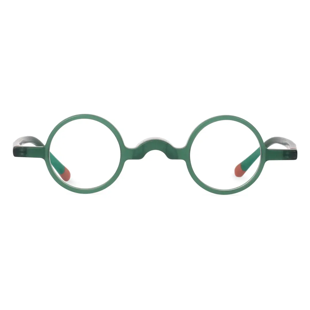 Front view of Gem round acetate eyeglasses RA0202310 in green