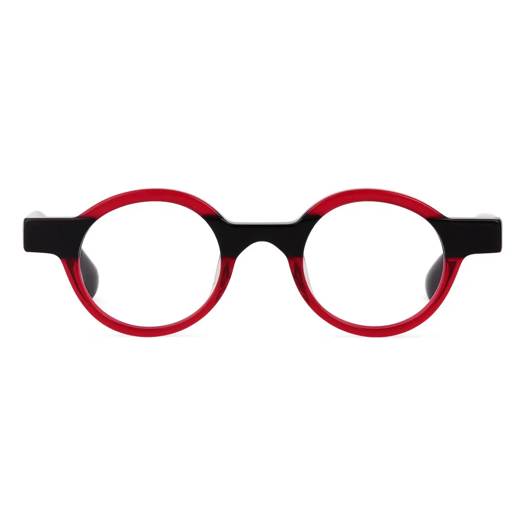 Front view of Ginger round acetate eyeglasses RA0152302 in red