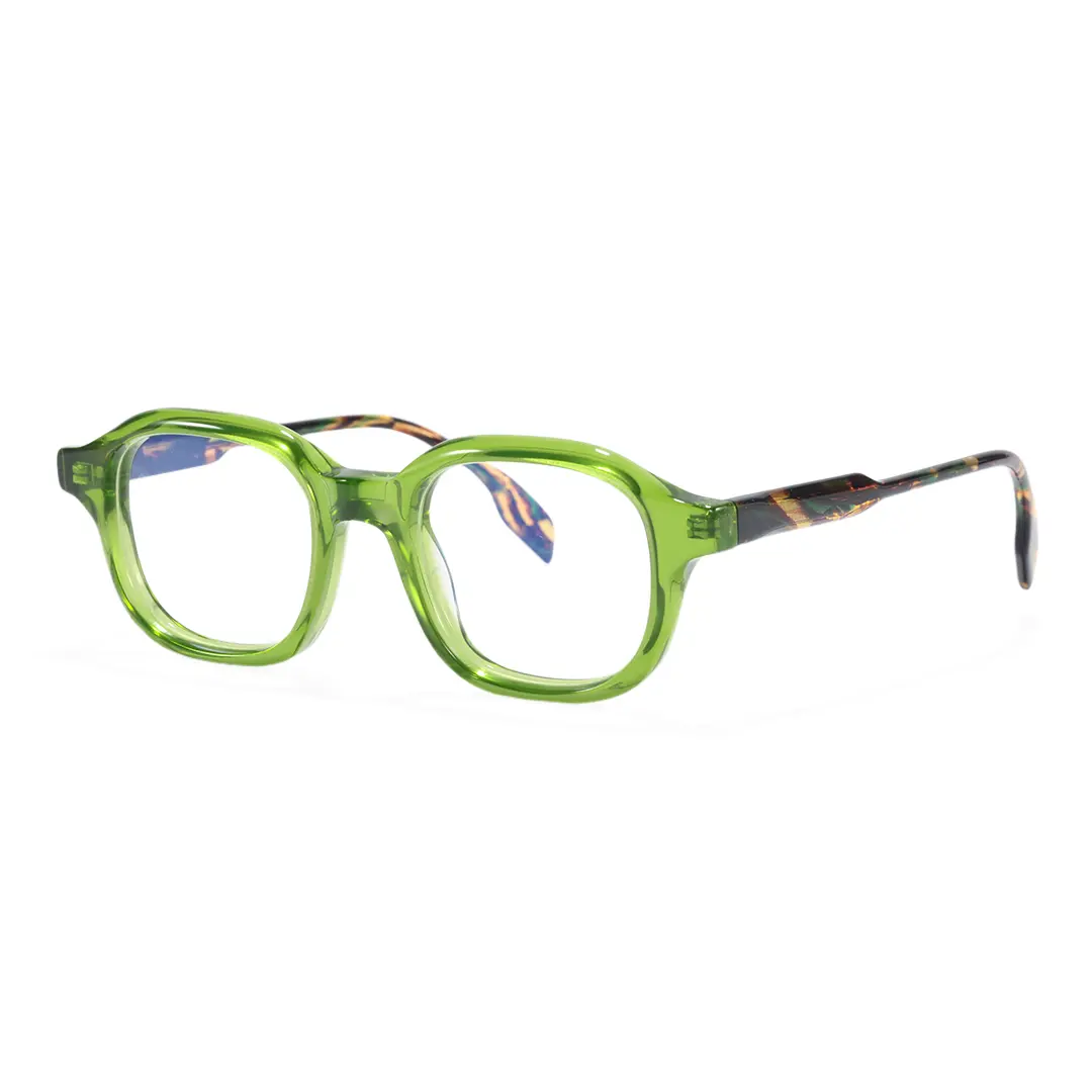 Angle view of Henrik square acetate eyeglasses SA0052312 in green