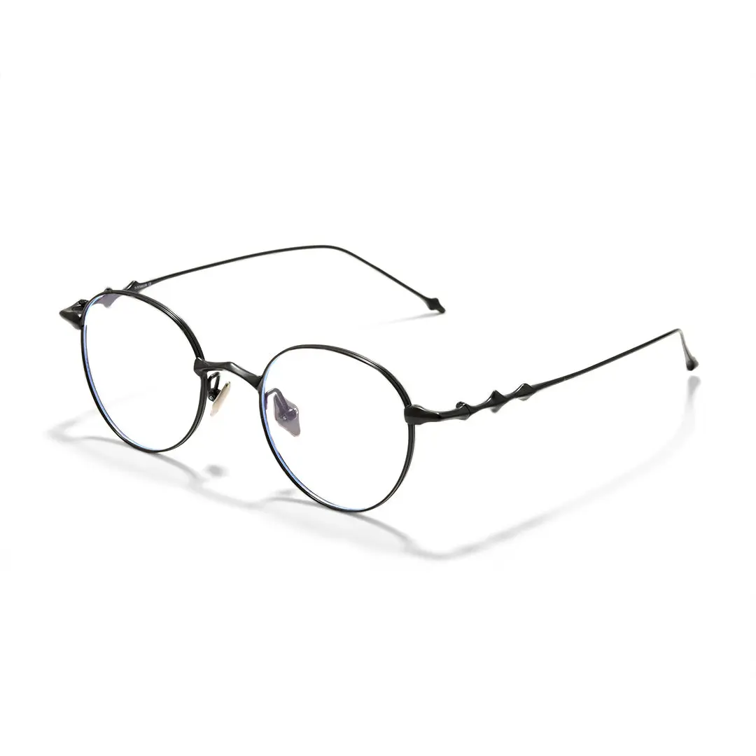 Angle view of Hus round titanium eyeglasses RT0312501 in black