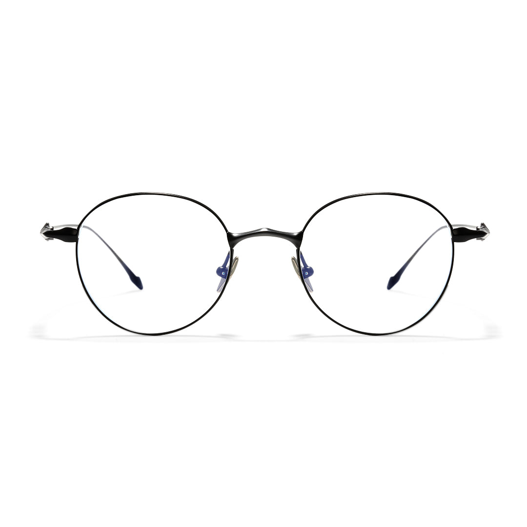 Front view of Hus round titanium eyeglasses RT0312501 in black