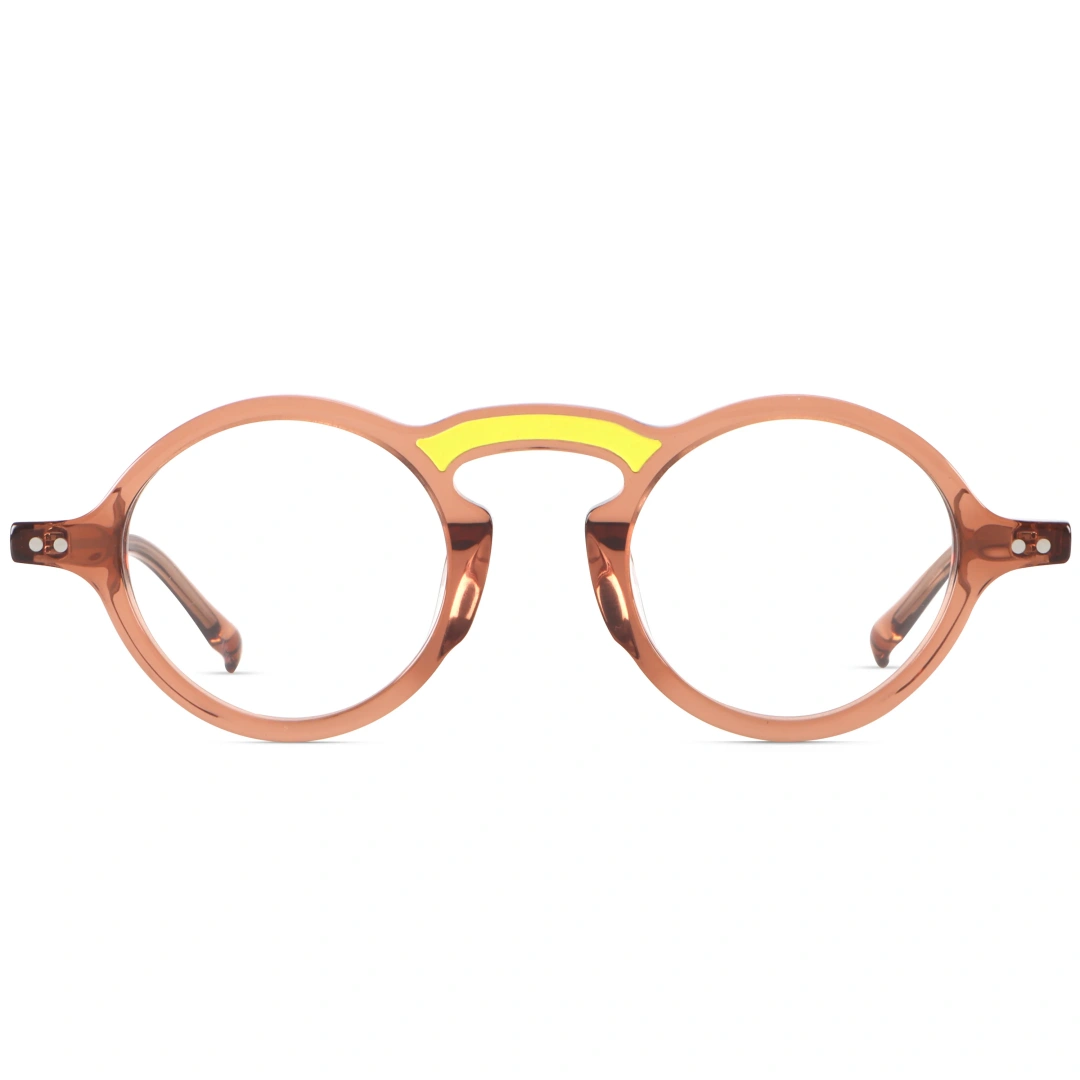 Front view of Inse round acetate eyeglasses RA0142306 in brown