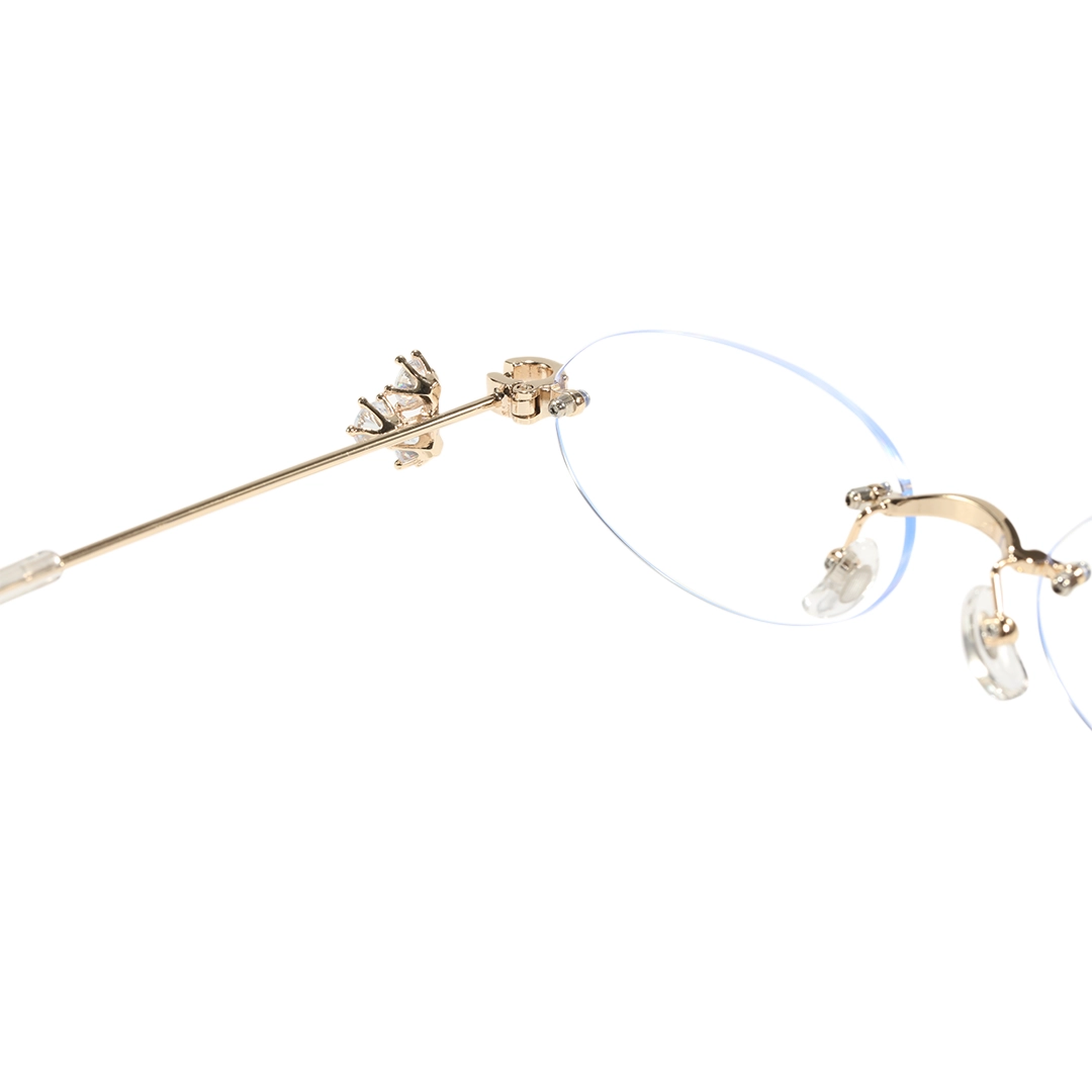 Hinge detail of Ivana oval metal eyeglasses OM0172601 in gold