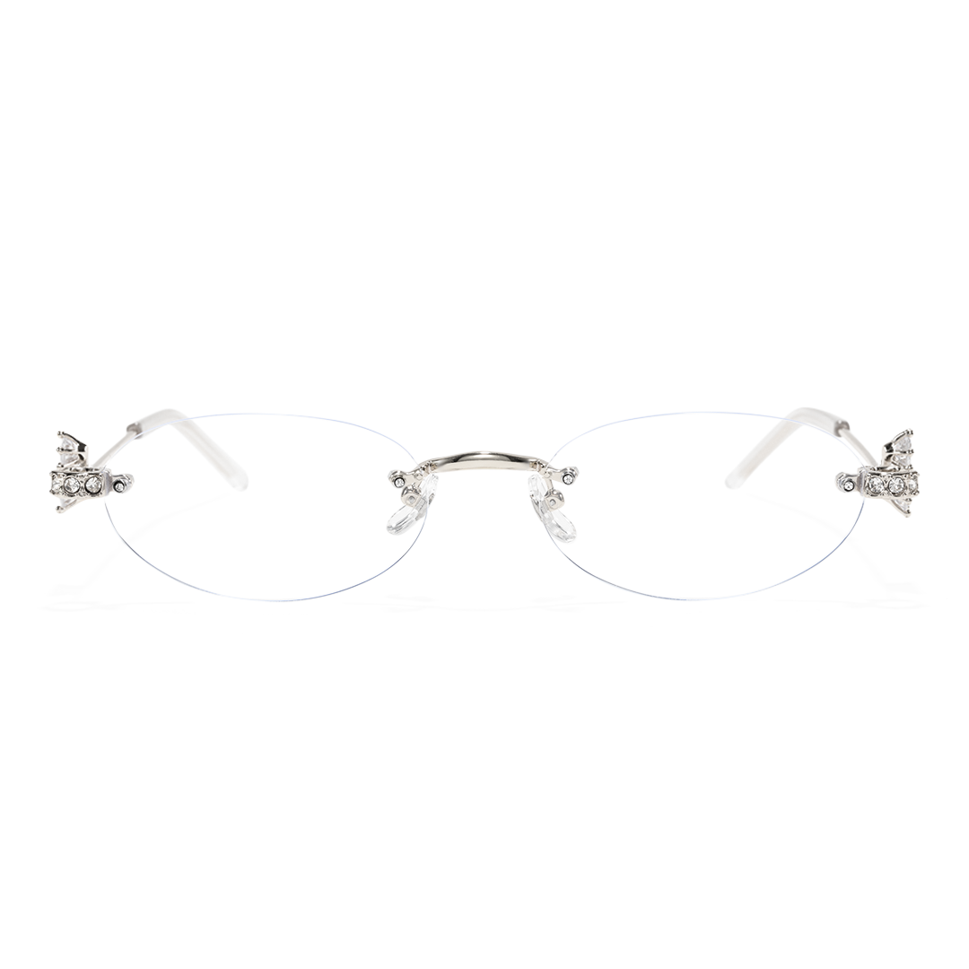 Front view of Ivana oval metal eyeglasses OM0172601 in silver