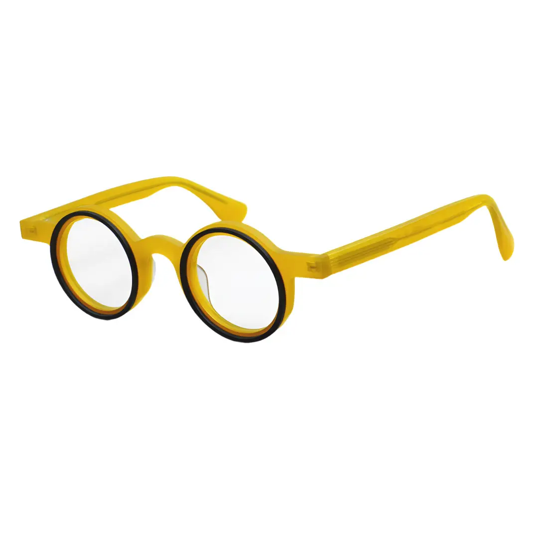 Angle view of Jase round acetate eyeglasses RA0162406 in yellow