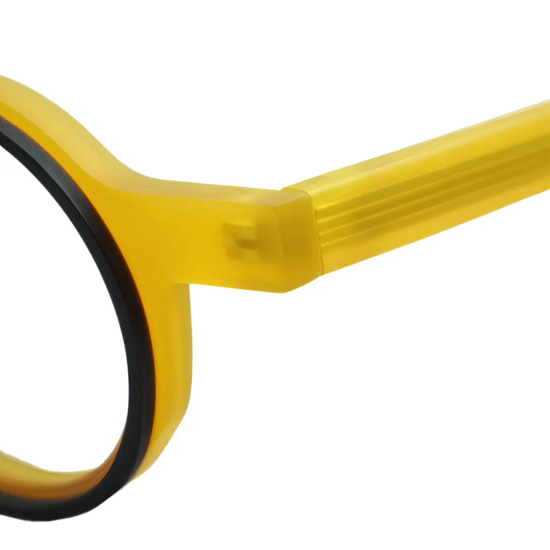 End piece detail of Jase round acetate eyeglasses RA0162406 in yellow