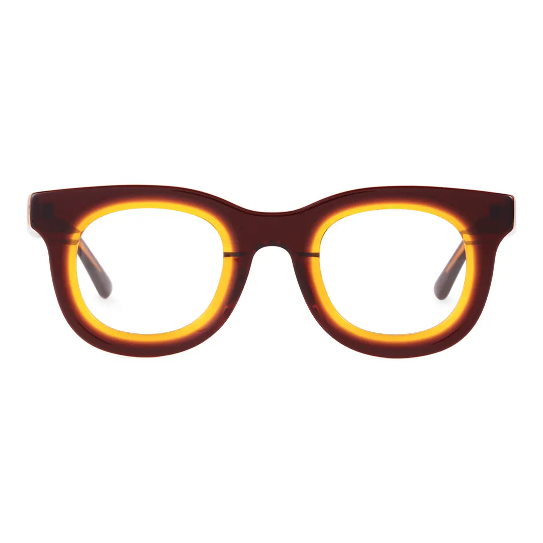 Front view of Jax round acetate eyeglasses RA0182406 in brown
