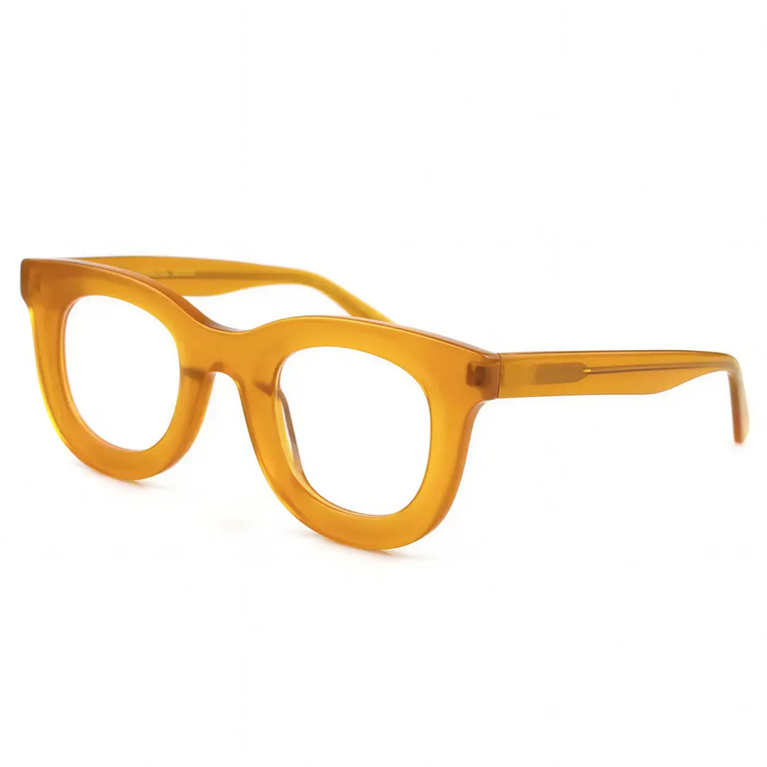 Angle view of Jax round acetate eyeglasses RA0182406 in yellow