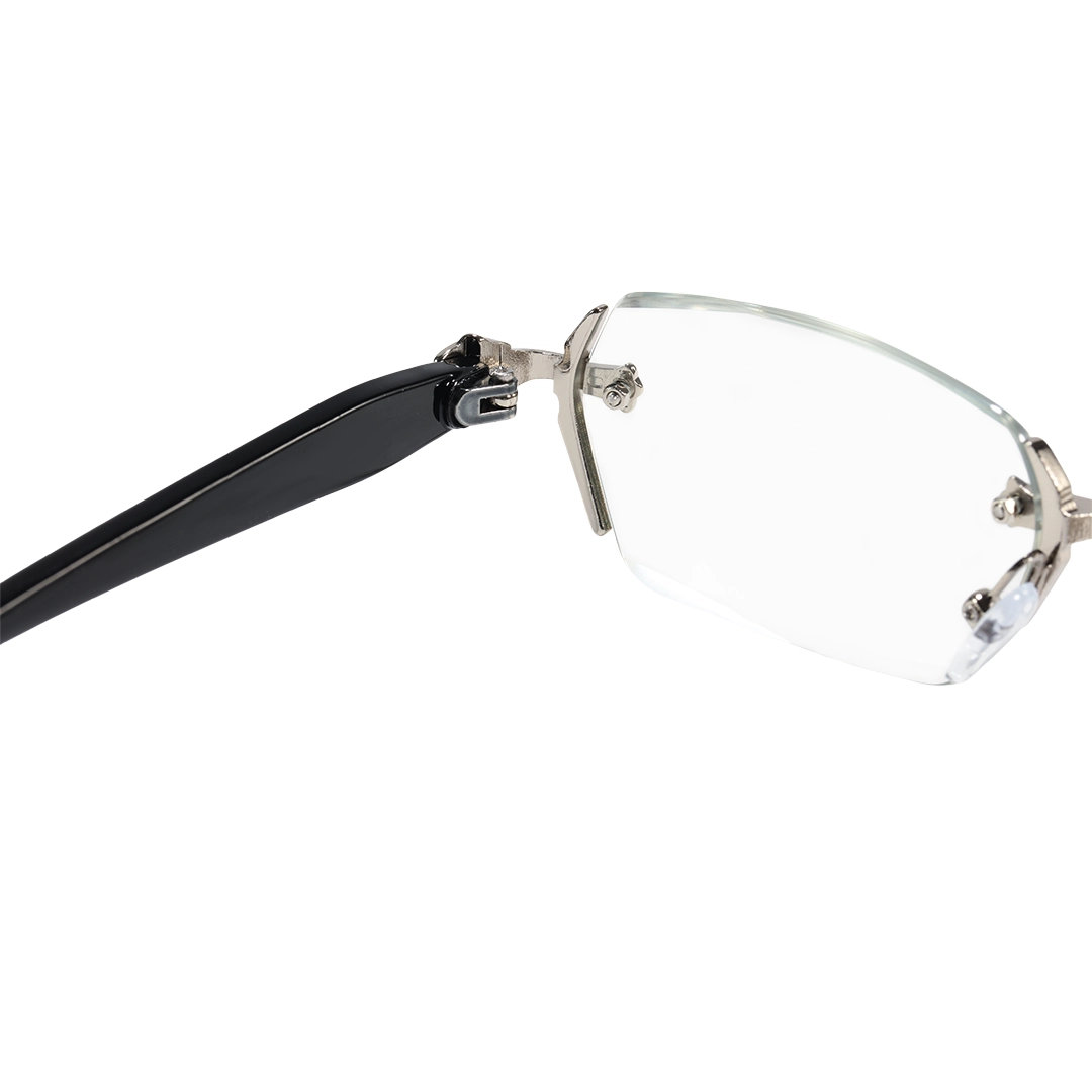 Spring hinge detail of Kairo geometric pc eyeglasses GP0322512 in silver