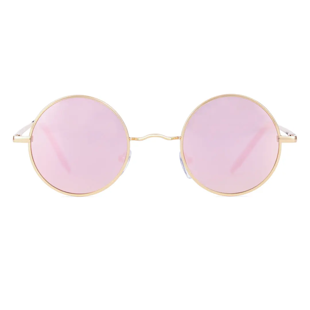 Front view of Kaleb round metal sunglasses RM0012207 in pink