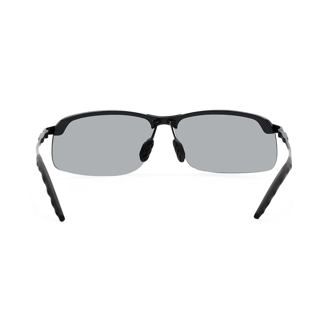 Back view of Kara rectangle metal sunglasses EM0072502 in black