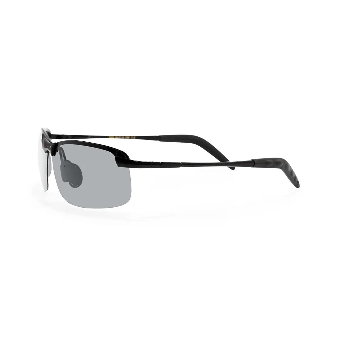 Side view of Kara rectangle metal sunglasses EM0072502 in black