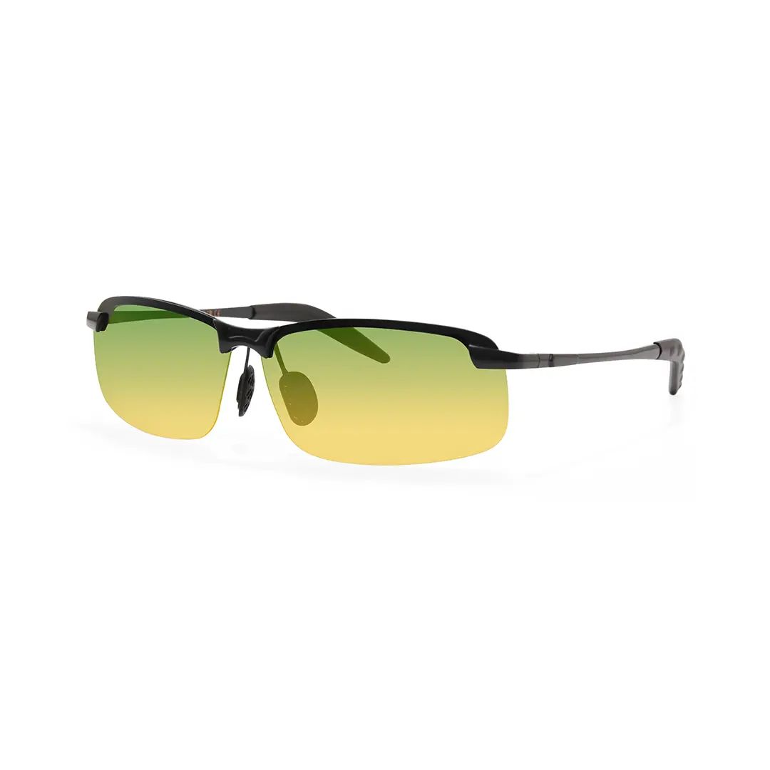 Angle view of Kara rectangle metal sunglasses EM0072502 in green