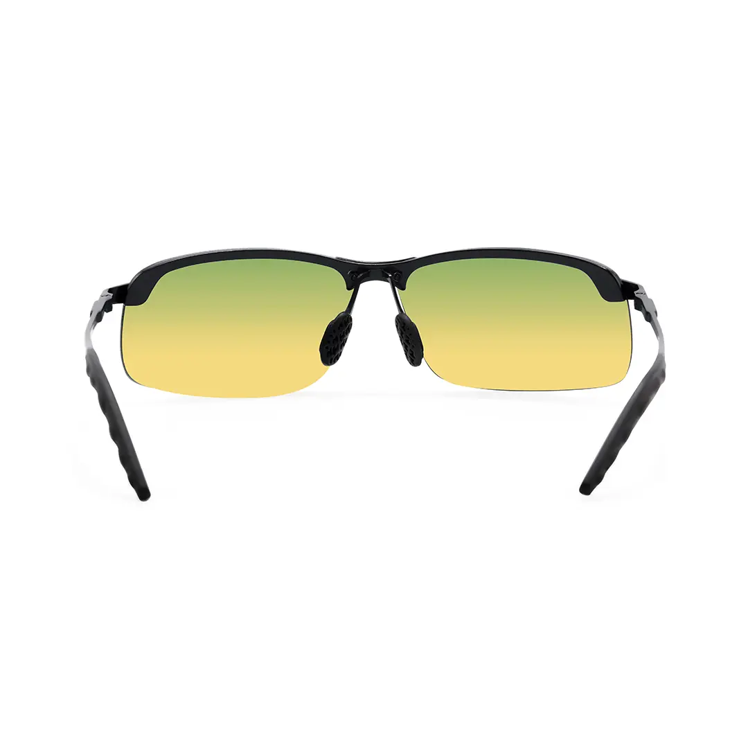 Back view of Kara rectangle metal sunglasses EM0072502 in green