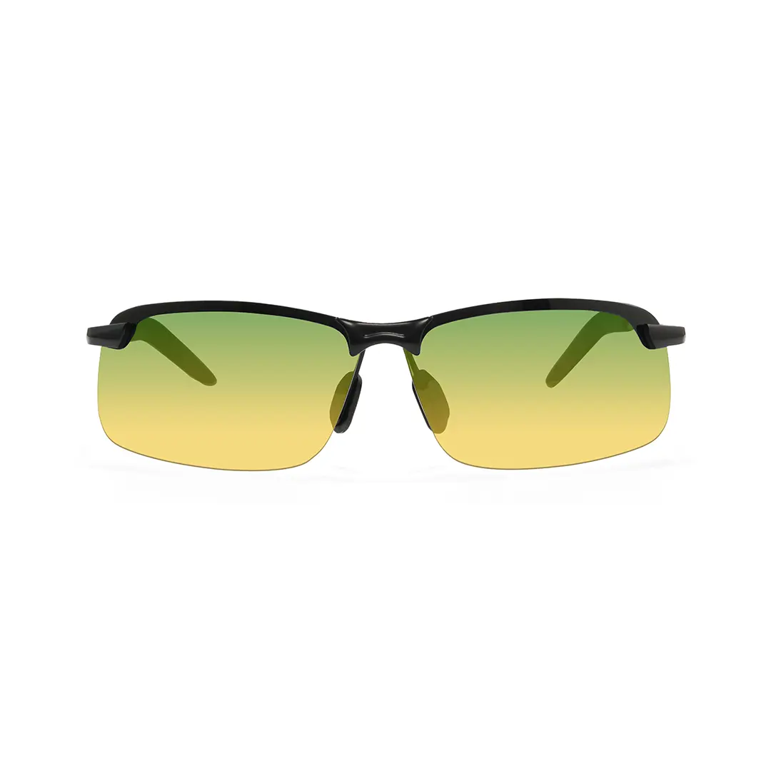 Front view of Kara rectangle metal sunglasses EM0072502 in green
