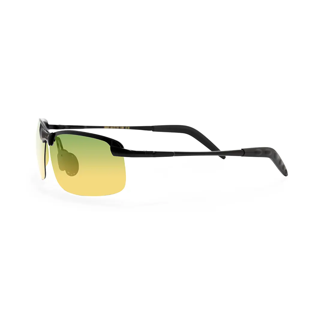 Side view of Kara rectangle metal sunglasses EM0072502 in green