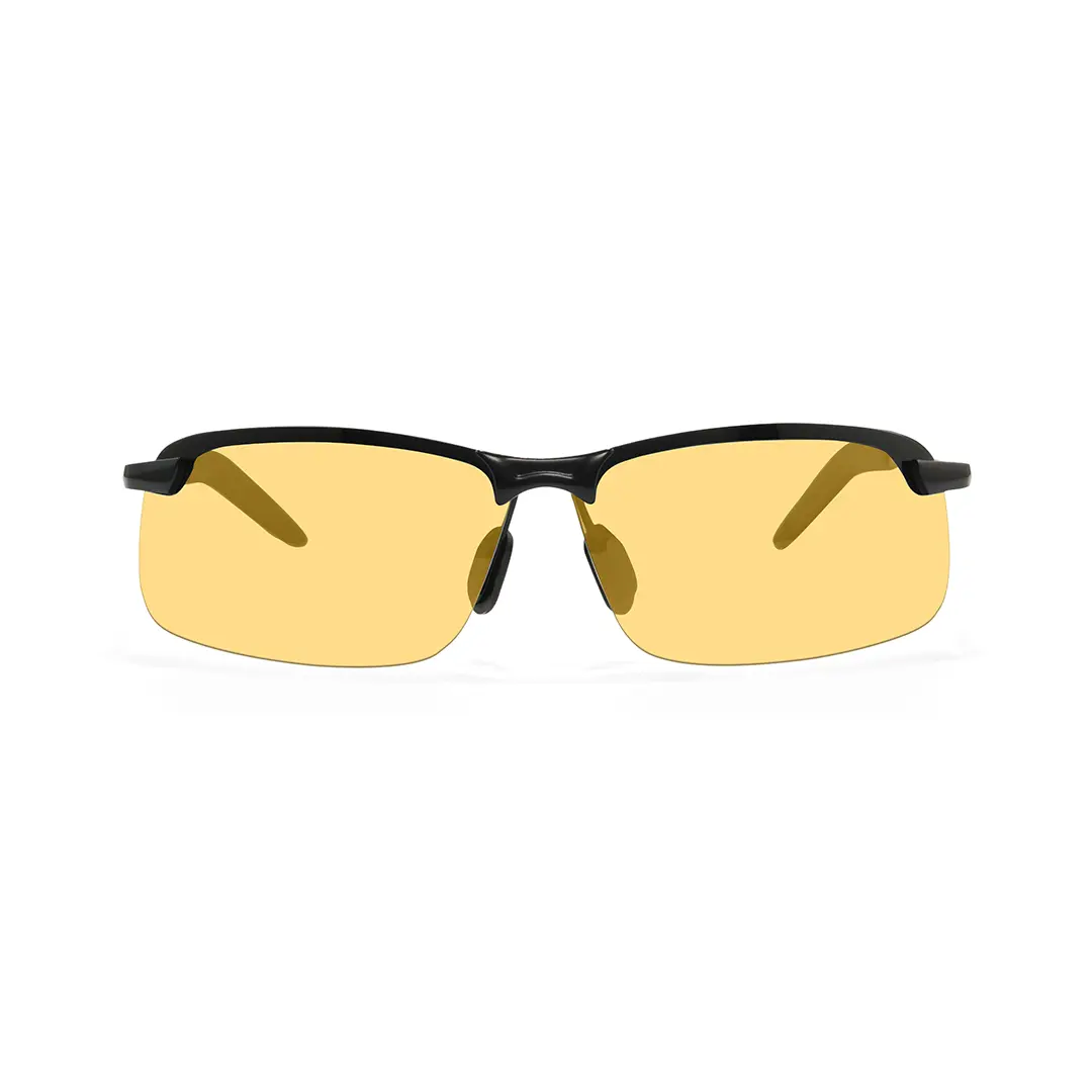 Front view of Kara rectangle metal sunglasses EM0072502 in yellow