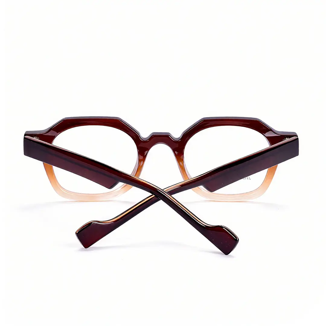 Back folded view of Kiri vintage geometric tr90 eyeglasses GR0092308 in brown