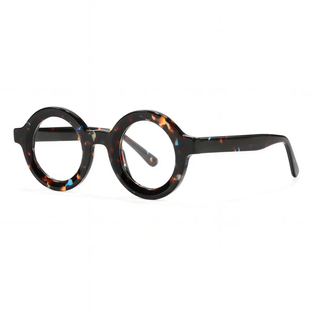 Angle view of Knox round acetate eyeglasses RA0052408 in brown tortoise