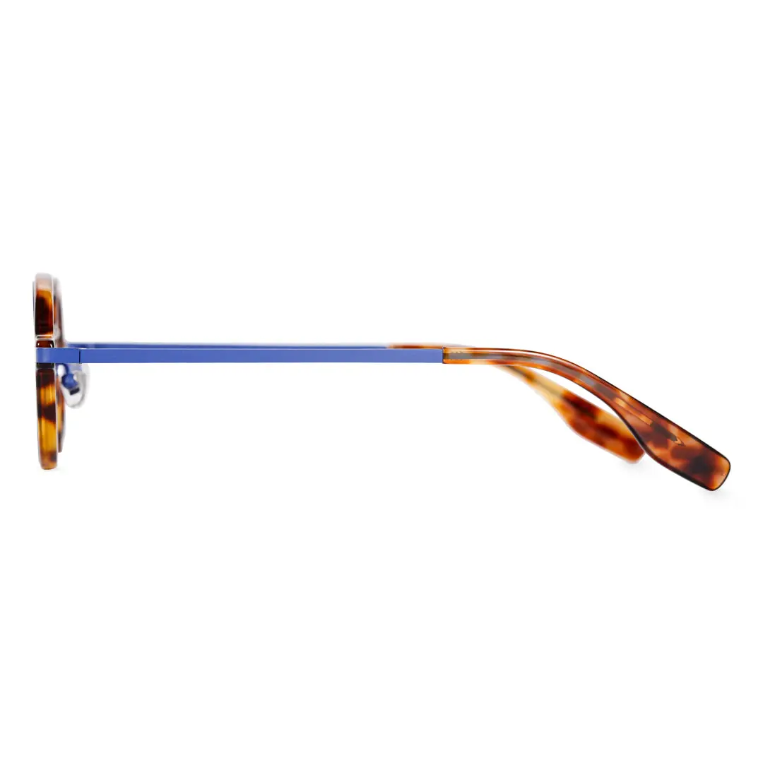 Side view of Kyire round acetate eyeglasses RA0302402 in blue-tortoise