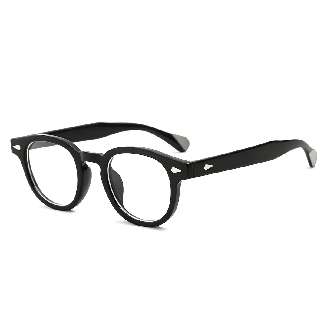 Angle view of Lechon round acetate eyeglasses RA0152411 in black
