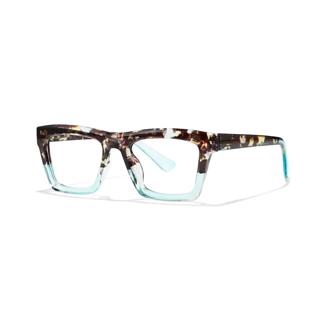 Angle view of Lova square pc eyeglasses SP0092502 in blue tortoise