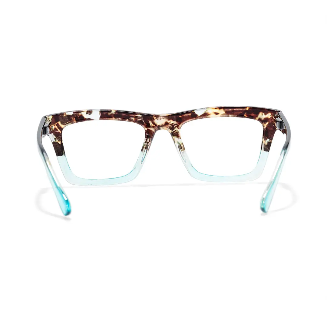 Back view of Lova square pc eyeglasses SP0092502 in blue tortoise