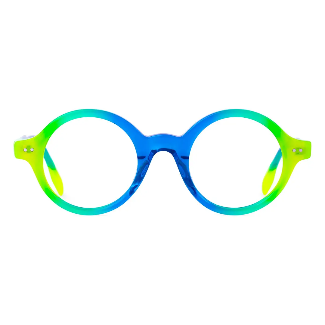 Front view of Luv round acetate eyeglasses RA0022307 in blue